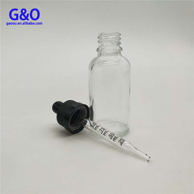 transparent 30ml glass CBD oil bottle with calibrated glass pipette 1oz clear hemp oil container facial oil vial