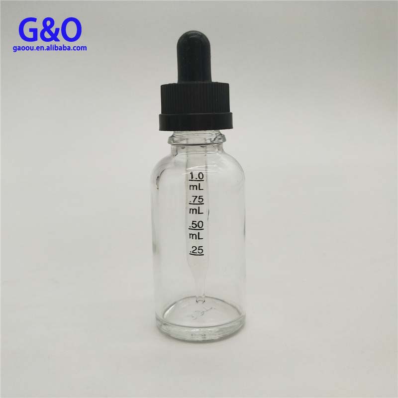 transparent 30ml glass CBD oil bottle with calibrated glass pipette 1oz clear hemp oil container facial oil vial