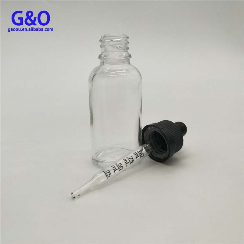 transparent 30ml glass CBD oil bottle with calibrated glass pipette 1oz clear hemp oil container facial oil vial