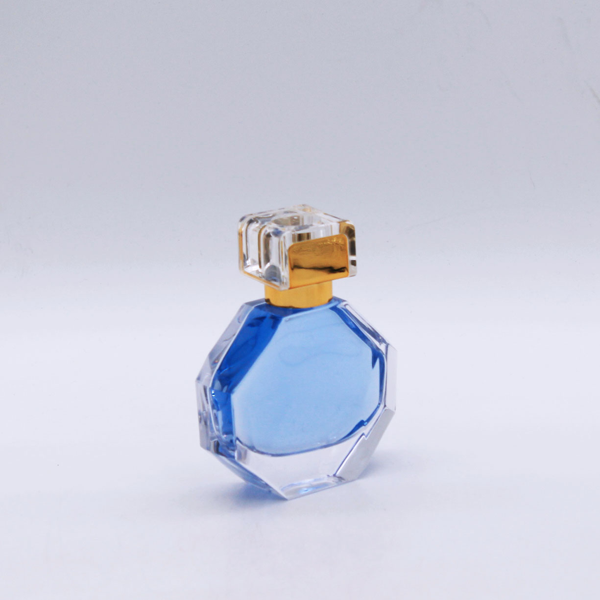 transparent fancy oblate hexagon high quality empty glass perfume bottles