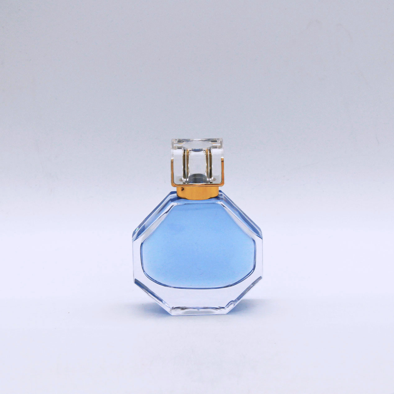 transparent fancy oblate hexagon high quality empty glass perfume bottles