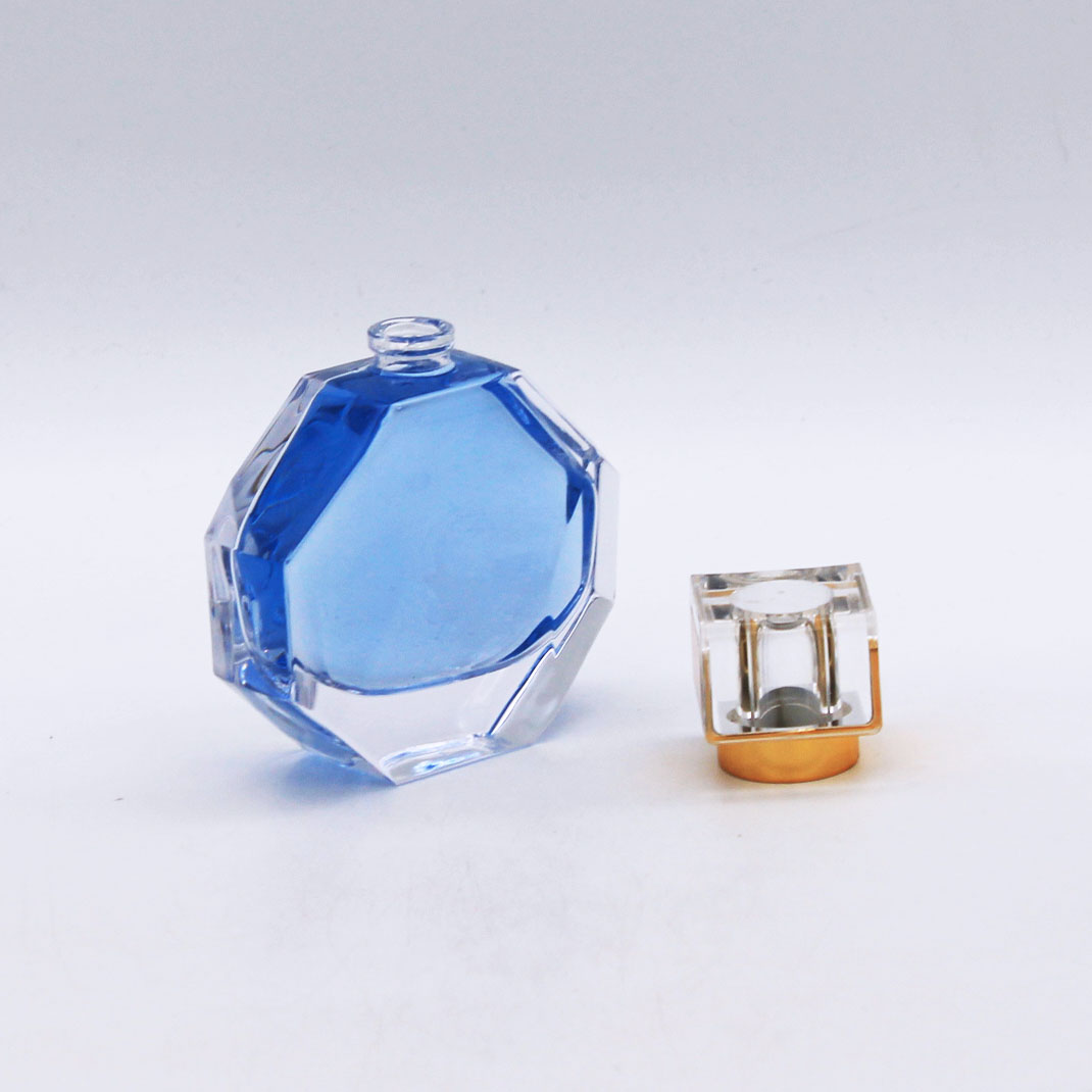 transparent fancy oblate hexagon high quality empty glass perfume bottles