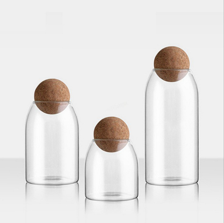 transparent food spice weed glass bamboo wooden lid container storage jars for with bamboo cork lid