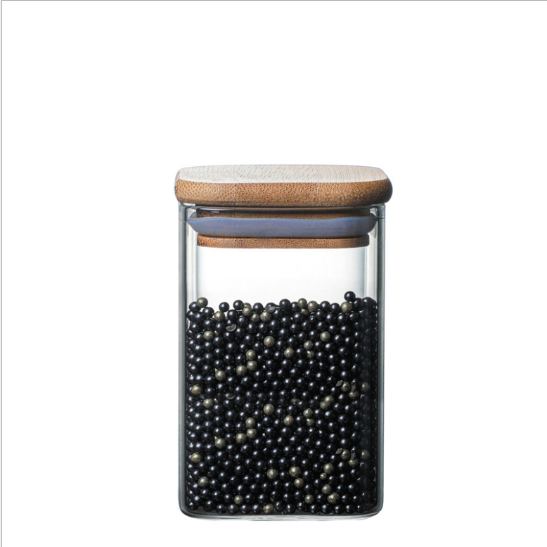 transparent food spice weed glass bamboo wooden lid container storage jars with bamboo cork lid and spoon for food sauce