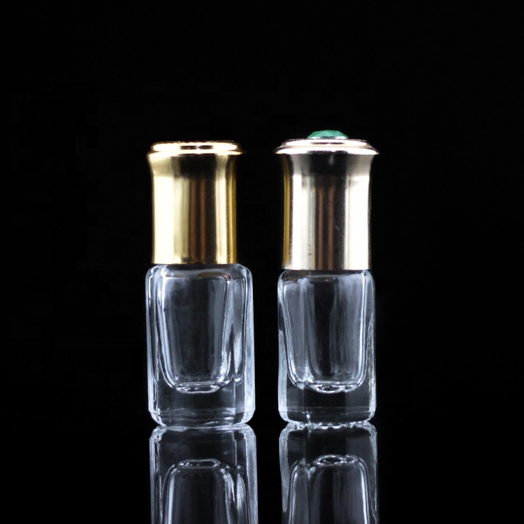 transparent glass roll on bottle 3ml bottle with aluminum gold cap good quality