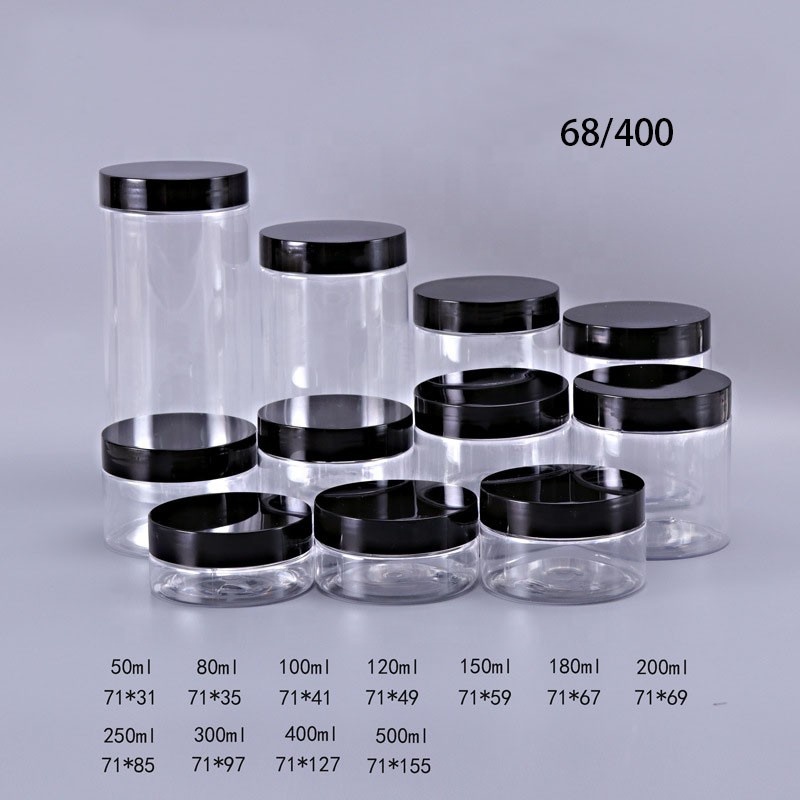 transparent plastic PET jar 200g wide mouth plastic jars food packaging 68mm cap plastic jar 200ml