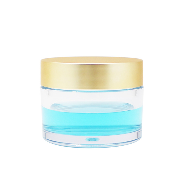 transparent plastic pet clear cosmetic lotion round cream container double wall jar with gold screw lid