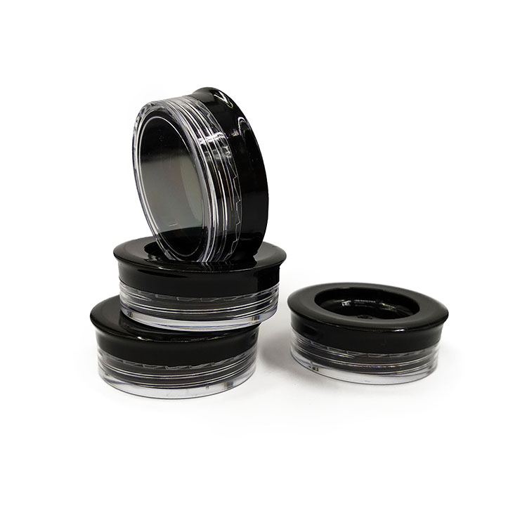 transparent small skin 3g empty sample mini plastic cosmetic ps flat cream jar with black lid