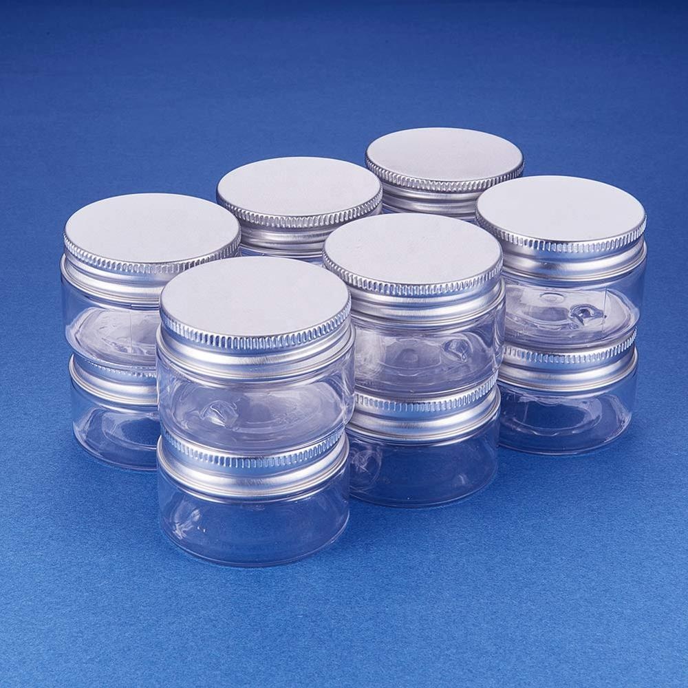 transparent straight round jar wide mouth container cosmetics and packaging with aluminum cap 60ml