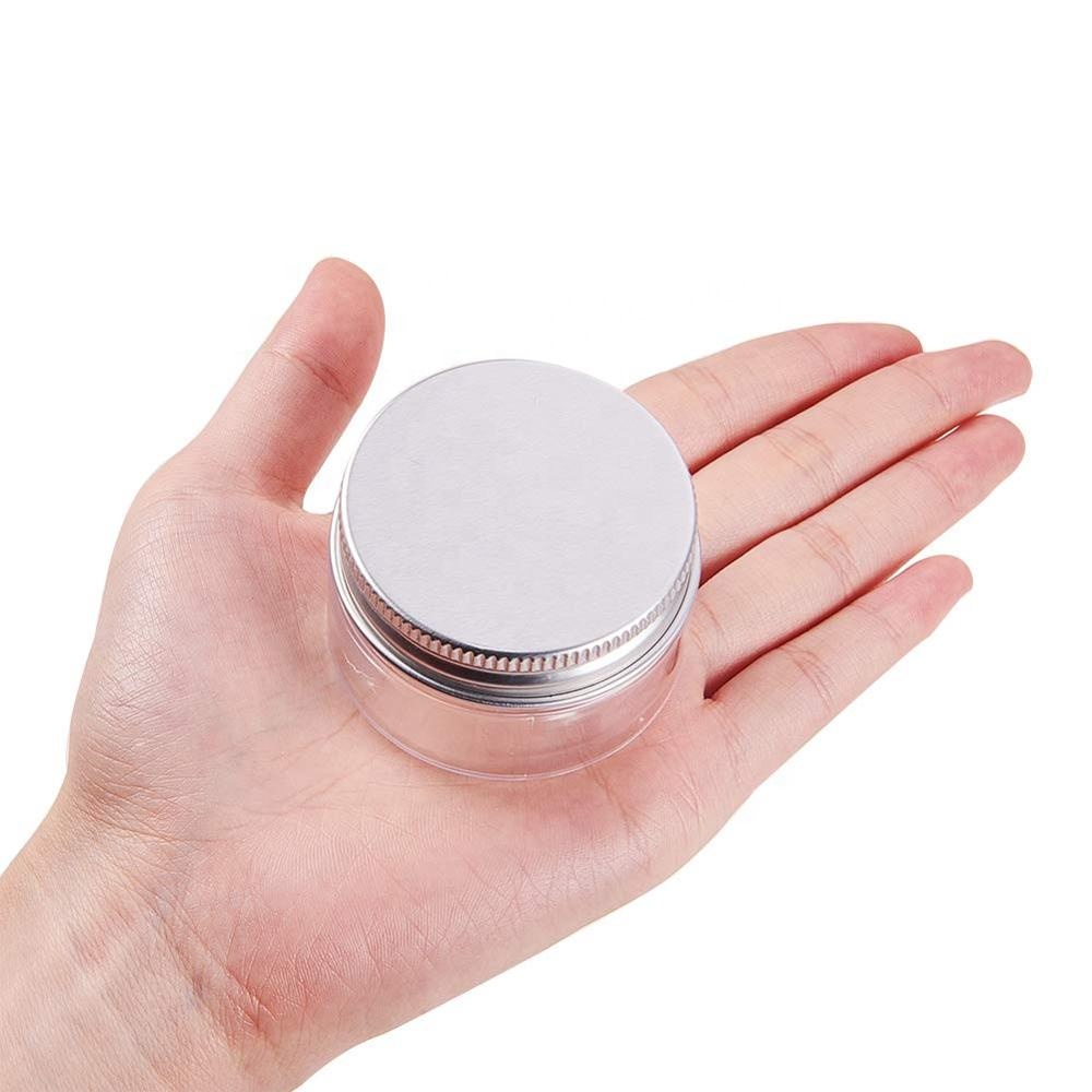 transparent straight round jar wide mouth container cosmetics and packaging with aluminum cap 60ml