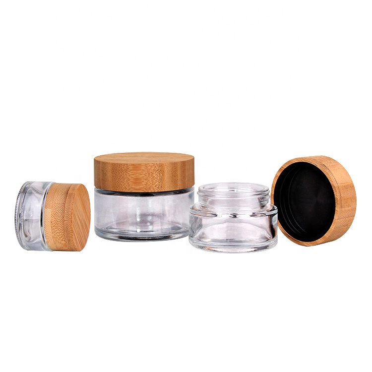 travel set DIY Beauty Bamboo Lids Clear Glass bottle cream jars pot empty cosmetic containers 20g 50g 100g
