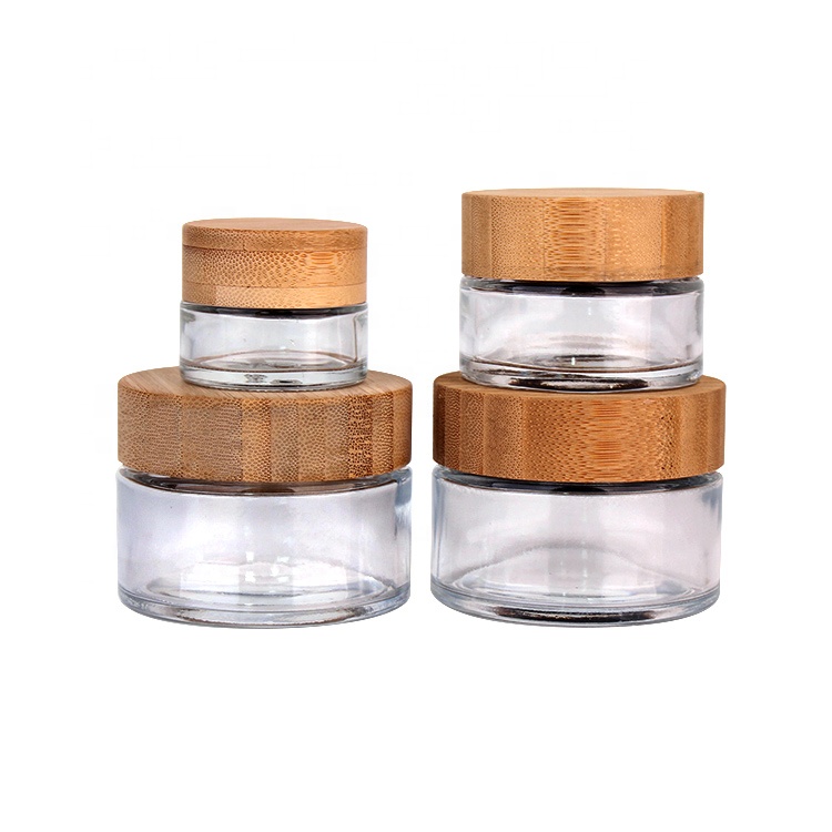 travel set DIY Beauty Bamboo Lids Clear Glass bottle cream jars pot empty cosmetic containers 20g 50g 100g