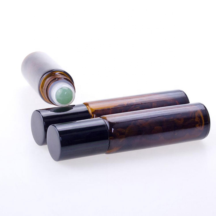 trending products fancy cosmetic package 10ml amber blue essential oil bottle roll on with jade roller