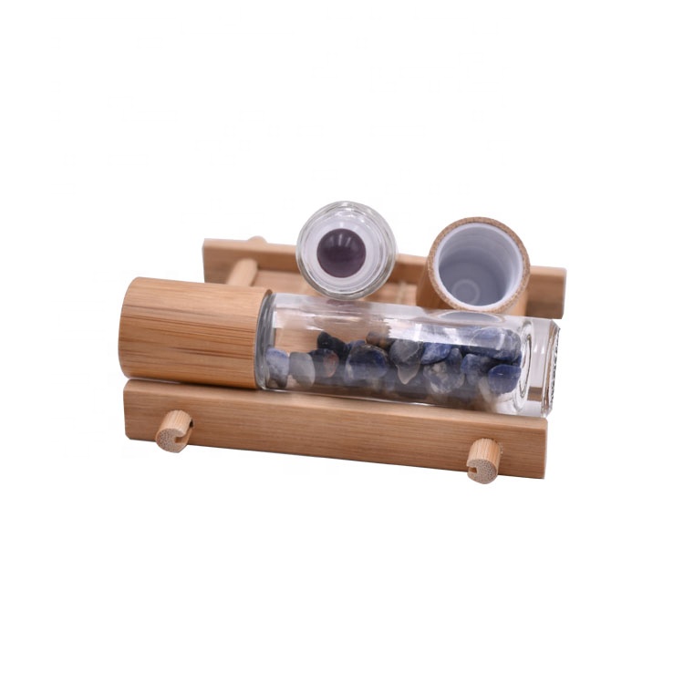 trending products luxury nature fancy jade cylinder empty perfume glass roller bottle with bamboo lid