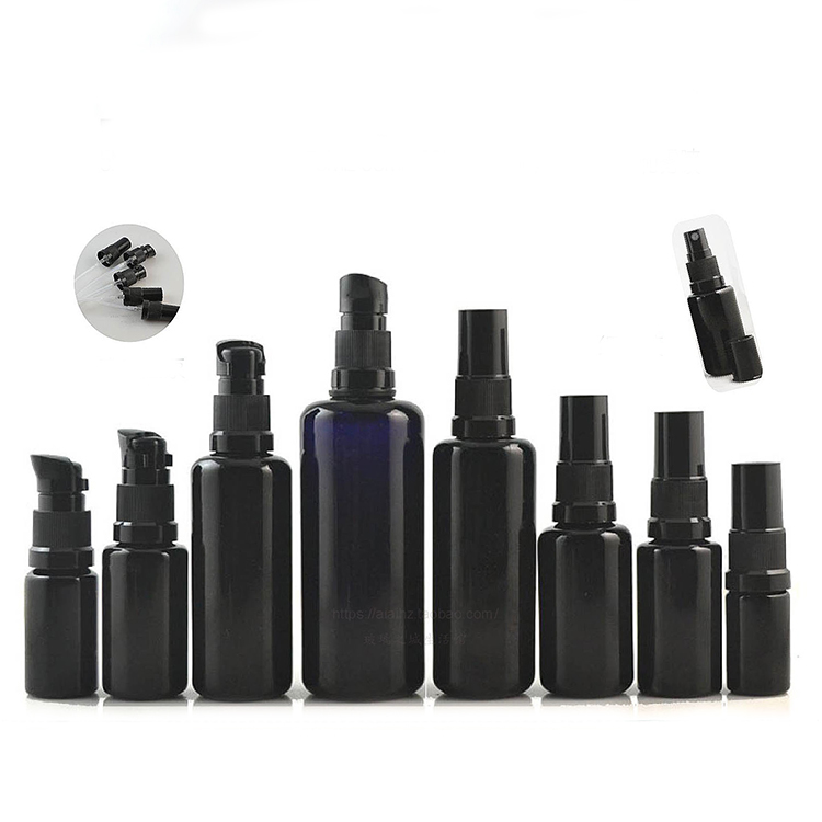 ultraviolet-proof 15ml 320ml 30ml 50ml 60ml 100ml black glass violet essential oil bottles with aluminum pump