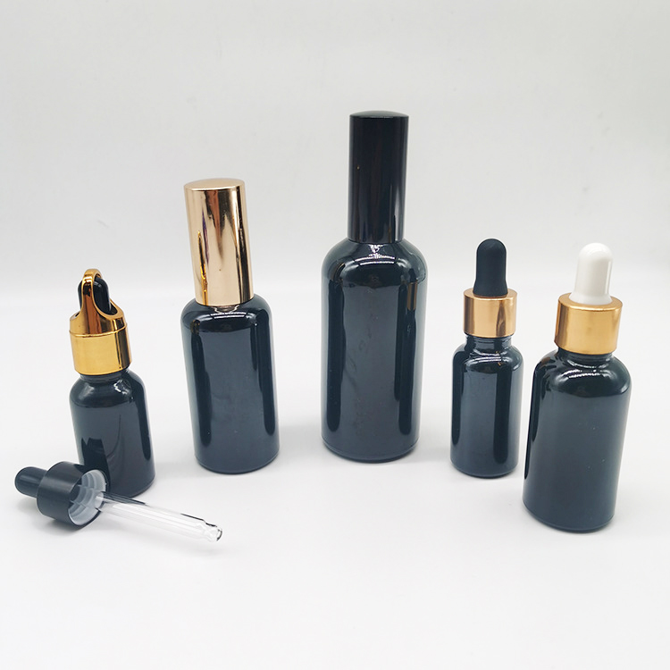 ultraviolet-proof 15ml 320ml 30ml 50ml 60ml 100ml black glass violet essential oil bottles with aluminum pump