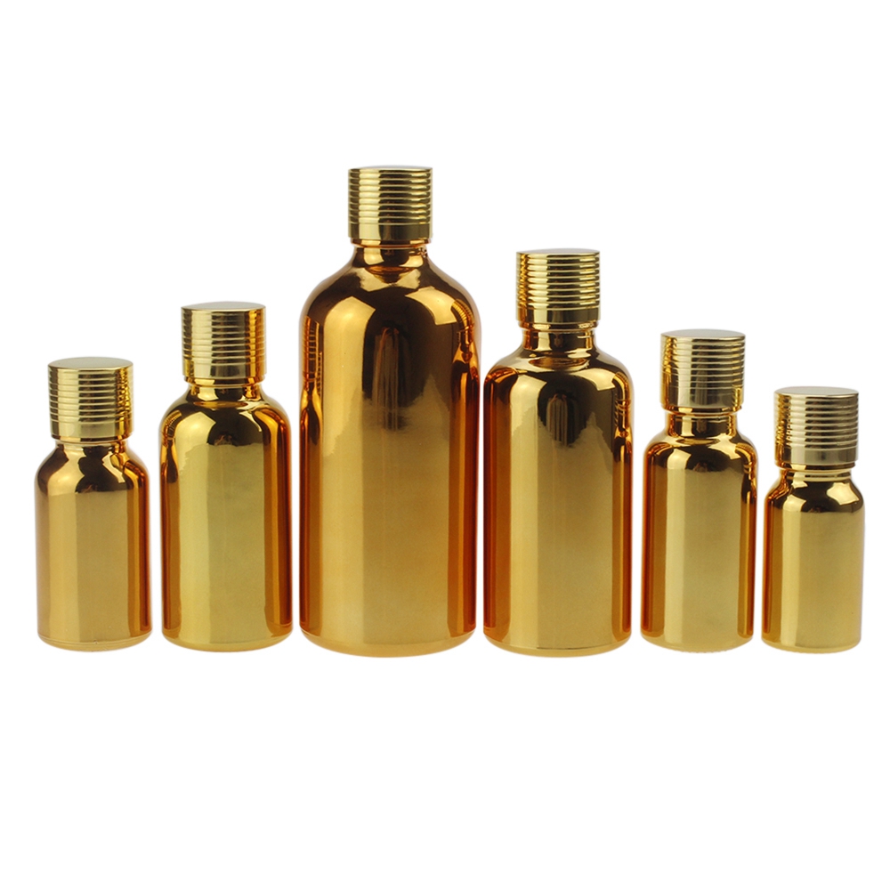 unique 15ml glass essential oil bottle carrier ,wholesale empty 0.5 oz glass essential oil golden bottle with screw cap