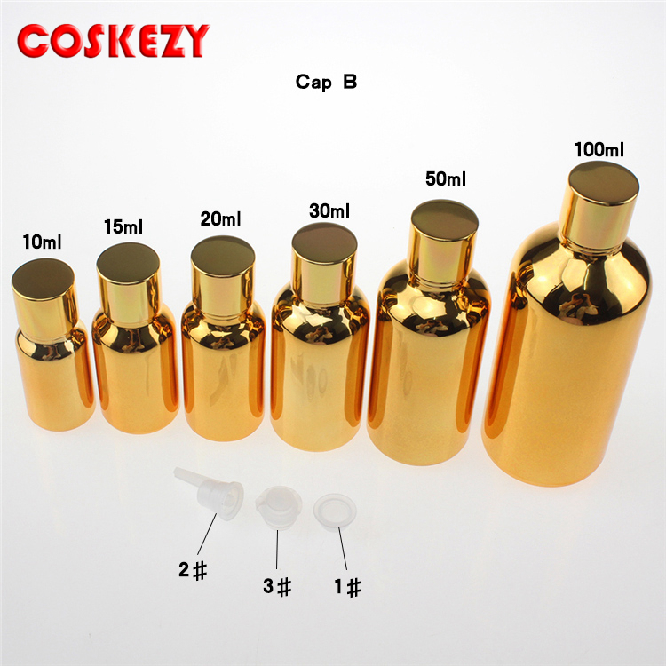 unique 15ml glass essential oil bottle carrier,wholesale empty 0.5 oz glass essential oil golden bottle with screw cap