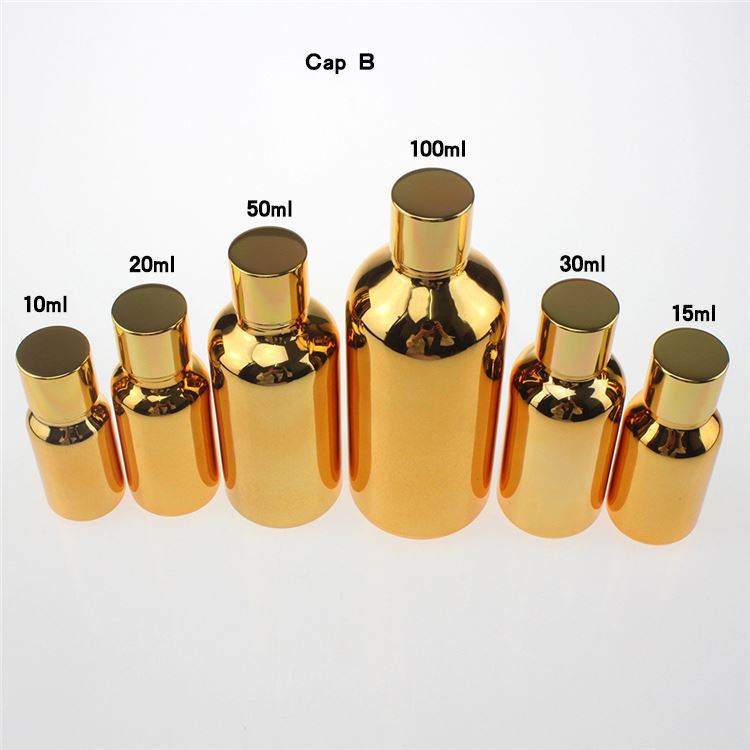 unique 15ml glass essential oil bottle carrier,wholesale empty 0.5 oz glass essential oil golden bottle with screw cap