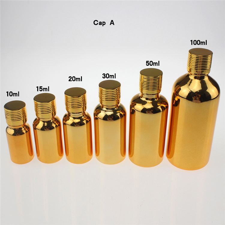 unique 15ml glass essential oil bottle carrier,wholesale empty 0.5 oz glass essential oil golden bottle with screw cap