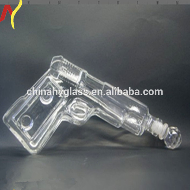 unique clear gun shape glass vodka bottles with cork stopper