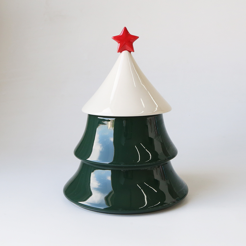 unique design christmas trees shape decoration kitchenware ceramic canister food storage jar for candy cookie