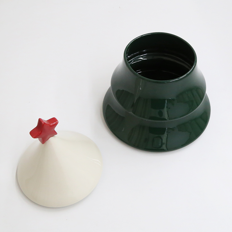 unique design christmas trees shape decoration kitchenware ceramic canister food storage jar for candy cookie