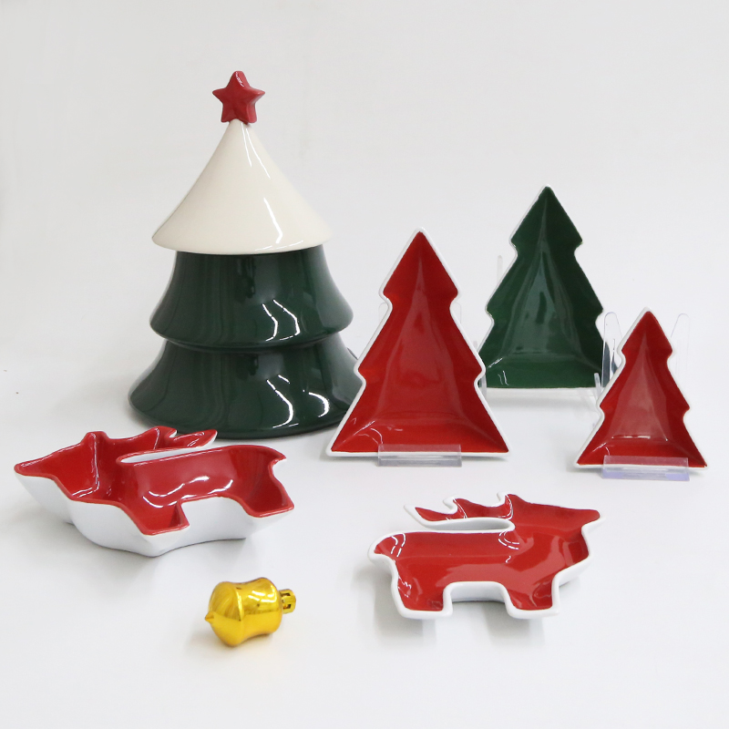 unique design christmas trees shape decoration kitchenware ceramic canister food storage jar for candy cookie