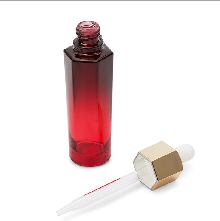 unique hexagon shape mould glass provide custom label printing serum dropper bottle 30ml 60ml