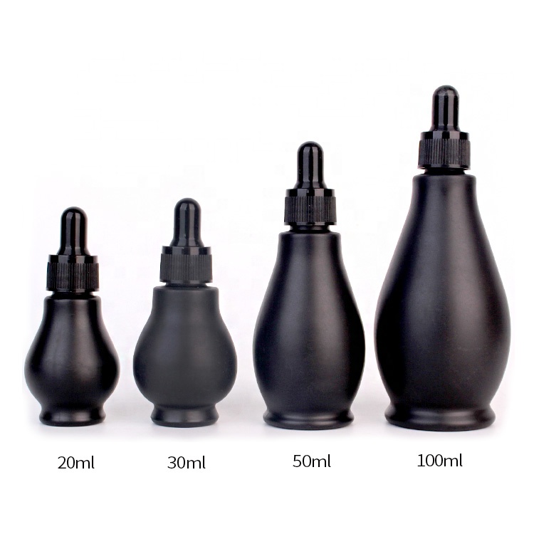 unique new design matte black cosmetic glass essential oil perfume container with screw cap