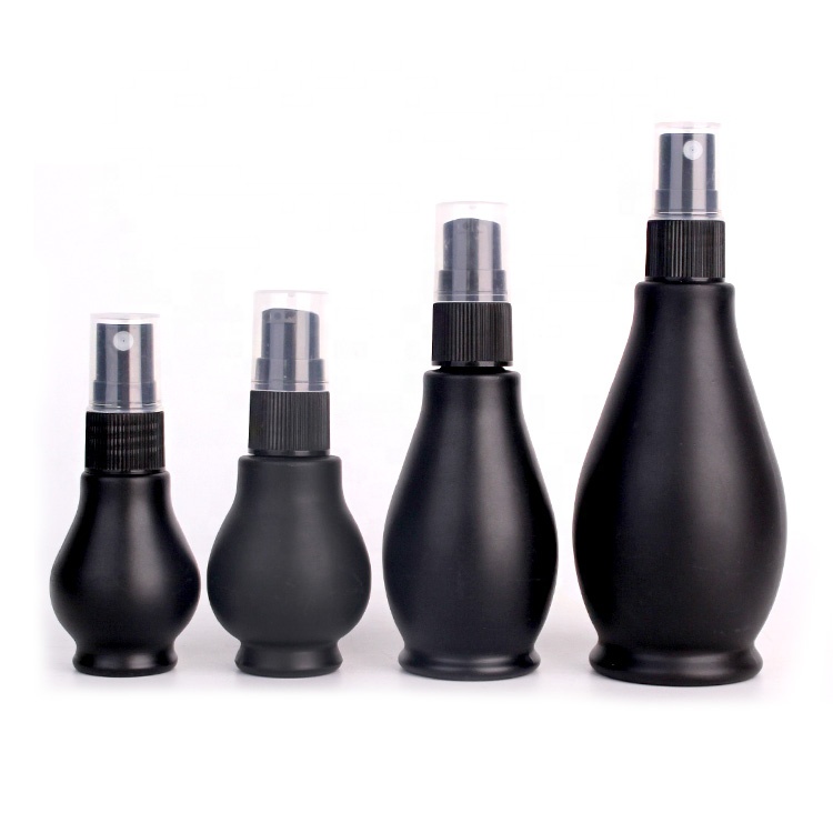 unique new design matte black cosmetic glass essential oil perfume container with screw cap