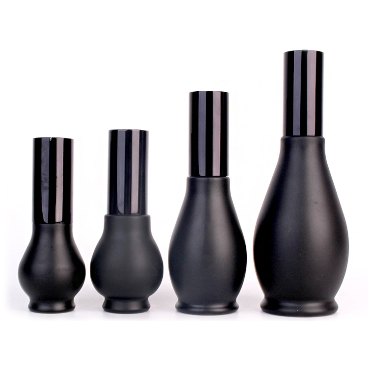 unique new design matte black cosmetic glass essential oil perfume container with screw cap
