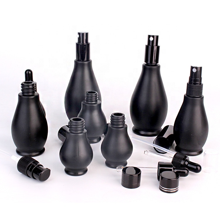 unique new design matte black cosmetic glass essential oil perfume container with screw cap