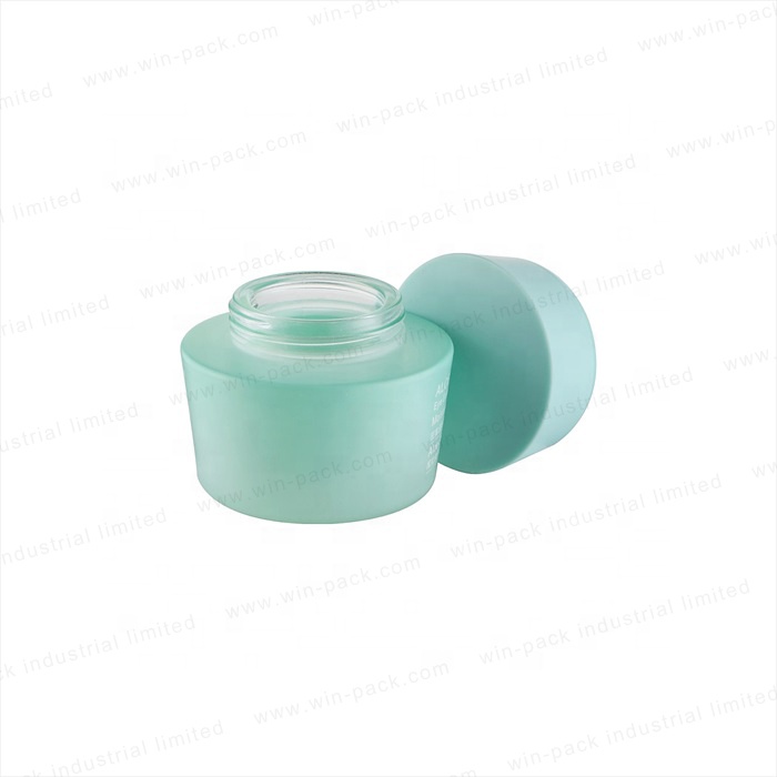 unique round transparent gradient blue color cosmetics glass body cream jar packaging 50g