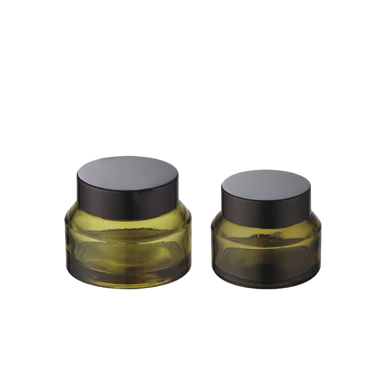 unique shape popular 15g 30g 50g good quality slant shoulder oliver green colorface cream jars with black lid