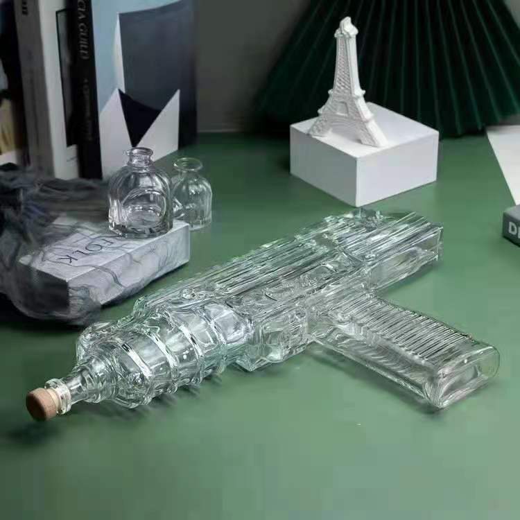unique transparent wine glass bottle gun style glass bottle for beverage