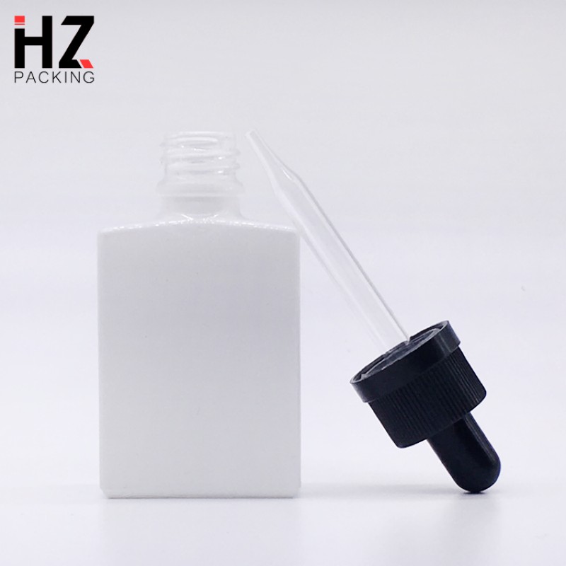 unusual square black frosted glass bottle cosmetic 30ml with bamboo cap and dropper