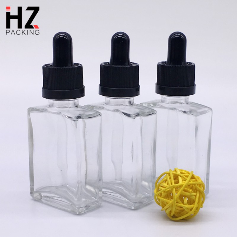 unusual square black frosted glass bottle cosmetic 30ml with bamboo cap and dropper