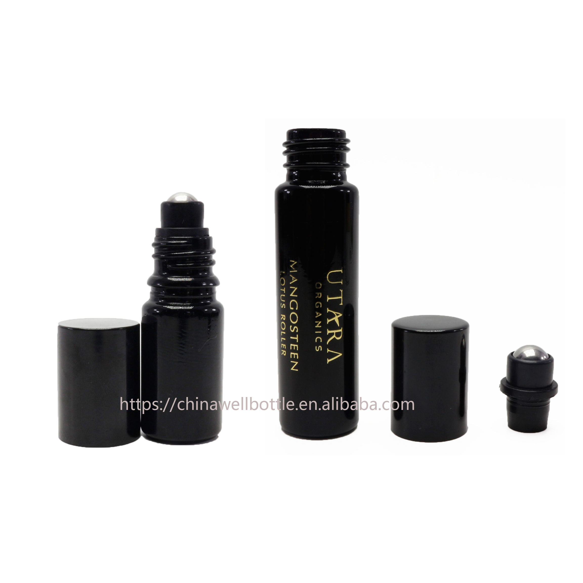 uv proof glass roll on bottle black 5ml roller bottle with stainless steel ball DV312E