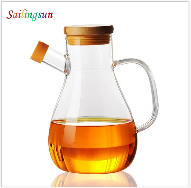 various capacity with bamboo lid handcraft olive oil vinegar pyrex glass cruet