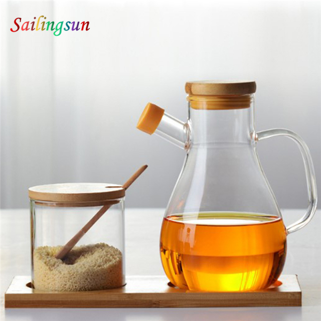 various capacity with bamboo lid handcraft olive oil vinegar pyrex glass cruet