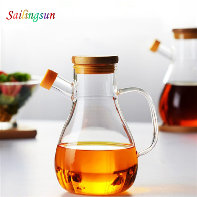 various capacity with bamboo lid handcraft olive oil vinegar pyrex glass cruet