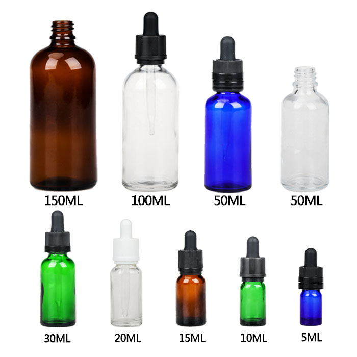 various size 5ml 10ml 15ml 20ml 30ml 50ml 100ml 150ml clear amber glass boston bottles for cosmetic CBD essential oil packaging