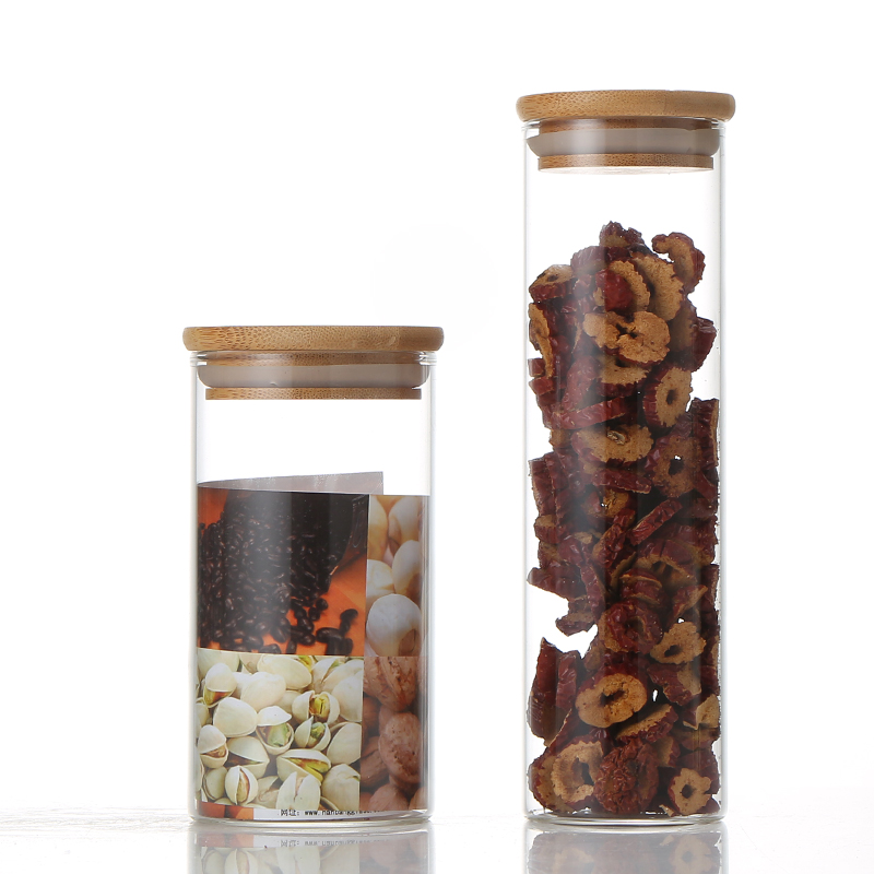 various styles high quality low price borosilicate glass wishing bottle tea container with bamboo cover