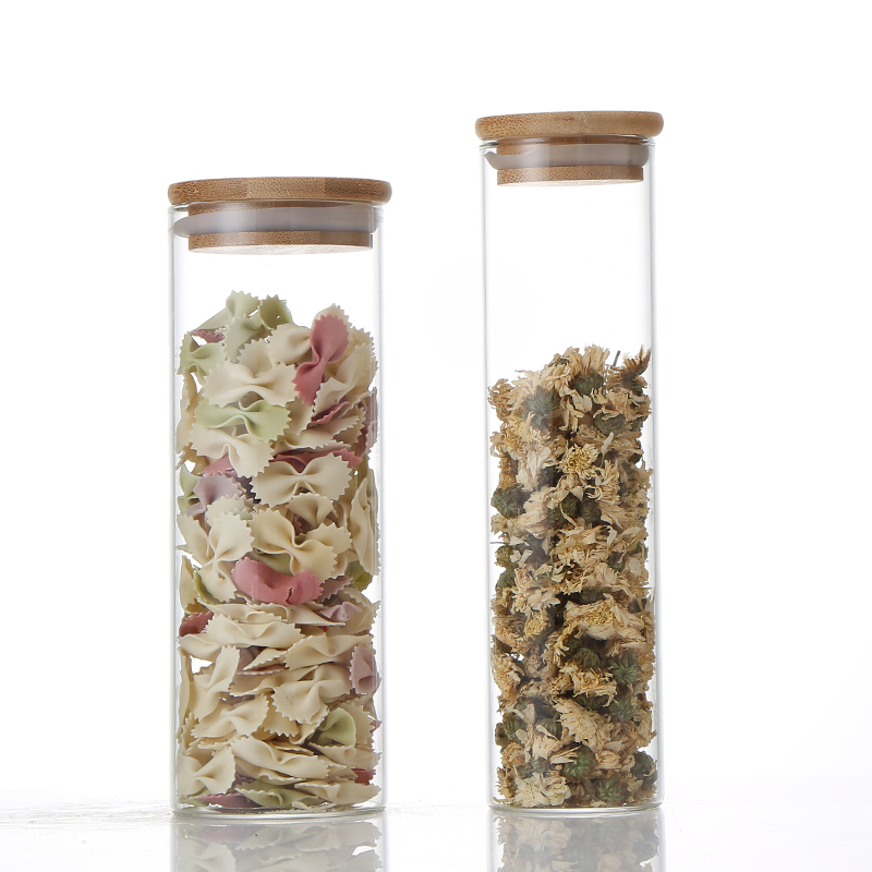 various styles high quality low price borosilicate glass wishing bottle tea container with bamboo cover