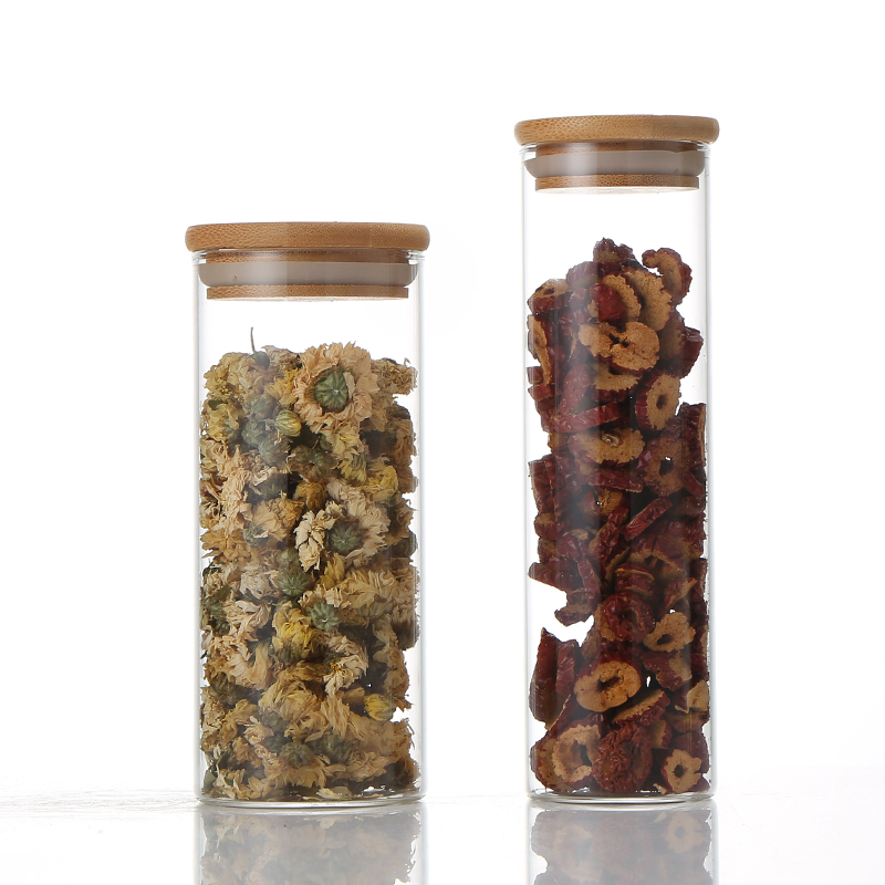 various styles high quality low price borosilicate glass wishing bottle tea container with bamboo cover