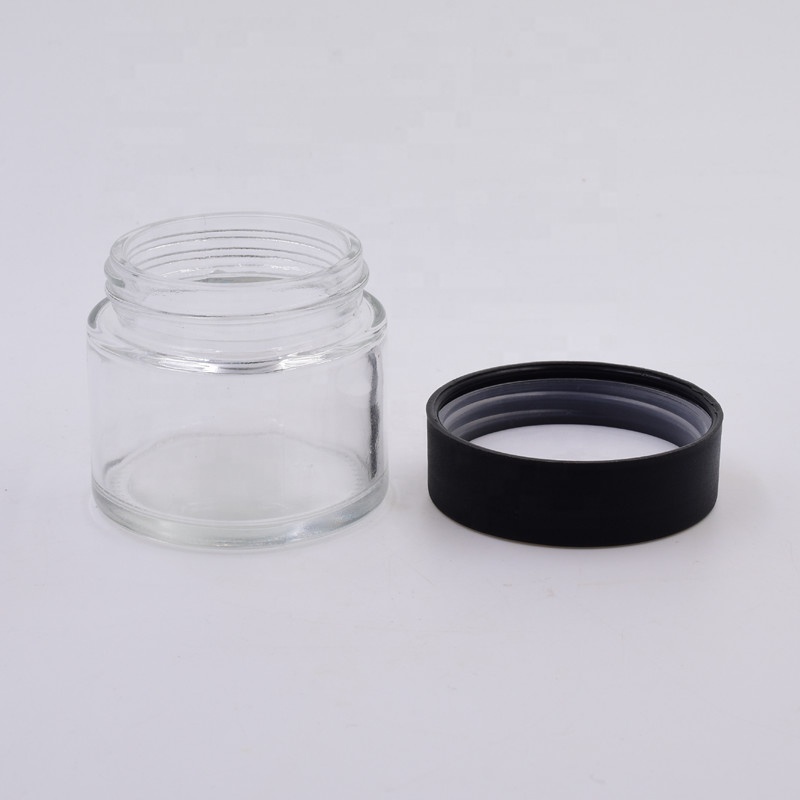 vintage 90ml food storage clear round straight side glass jar with plastic child proof lid