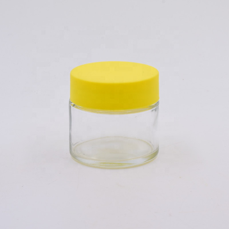 vintage 90ml food storage clear round straight side glass jar with plastic child proof lid