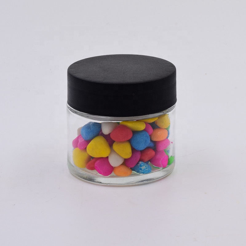vintage 90ml food storage clear round straight side glass jar with plastic child proof lid