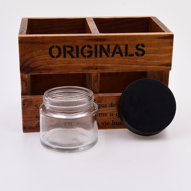 vintage 90ml food storage clear round straight side glass jar with plastic child proof lid